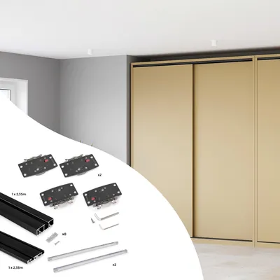 Image de Système de montage en surface Flow 2 en kit pour une armoire avec 2 portes coulissantes en bois avec fermeture souple.