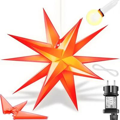 Produktbild von KESSER® Leuchtstern 3D, LED Weihnachtsstern mit Timer für innen und außen, Adventsstern Beleuchtet hängend Stern + Warmweiß Licht