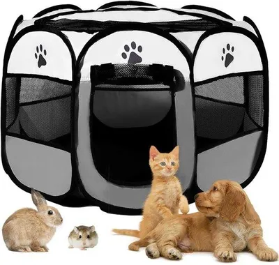 Image de Ibenzoa® Cage de promenade pliable pour chiens, 91 x 91 x 58 cm – Gris, cage robuste pour chiens, chats et petits animaux, pour intérieur et extérieur