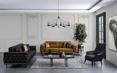 Zdjęcie produktu dla Zestaw sof Chesterfield sofa 431 osobowa sofa ze sztucznej skóry czarna