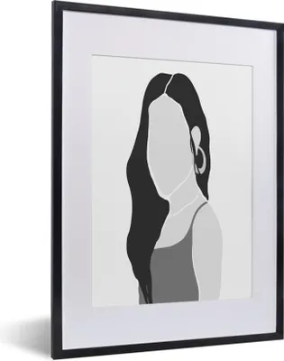 Produktbild von MuchoWow® Gerahmtes Poster Frau - Porträt - Schwarz - Weiß 30x40 cm - Poster mit Schwarzem Bilderrahmen Wandposter Rahmen Foto Bilder - Wandposter Schlafzimmer