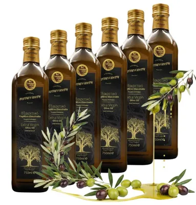 Zdjęcie produktu dla Oliwa z oliwek 6 x 750 ML - Niefiltrowana - Owocowy smak - Tłoczona na zimno - EV BLACK - Extra Virgin - Oliwki Pelion Amfissa - Szklana butelka
