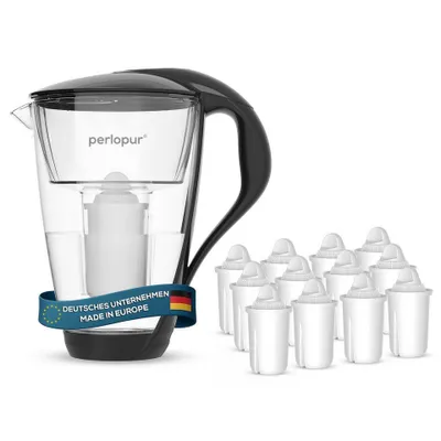 Produktbild von perlopur Glas-Wasserfilter Schwarz, 2 L, inkl. 12 Universal-Filterkartuschen
