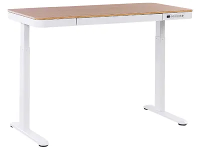 Obrázek produktu pro BELIANI Elektricky nastavitelný stůl Světlé dřevo Bílá Stolní deska Ocelový rám s práškovým nástřikem 120 x 60 cm Moderní design