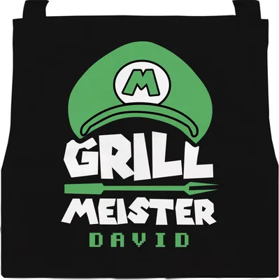 Produktbild von Kochschürze für Kinder mit Namen Super-Grillmeister Jungen und Mädchen personalisierte Kinderschürze Videospiel-Parodie MoonWorks® Super Grün schwarz 6-10 Jahre