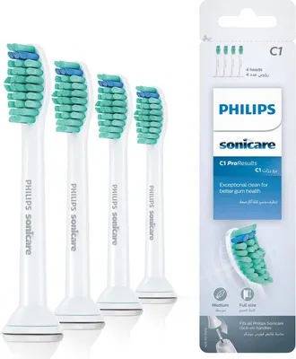 Image de Philips Sonicare Brossette ProResults originale HX6014/07, jusqu'à 2x plus d'élimination de la plaque dentaire, pack de 4, standard, blanc (HX6014/07)