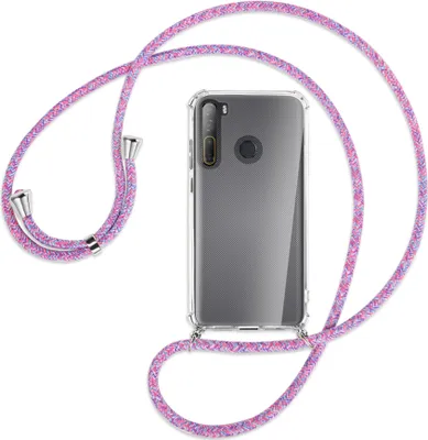 Produktbild von Handykette Backcover-Schutzhülle mit Band (Metall silberfarben) für HTC Desire 20 Pro - lila/rosa/blau