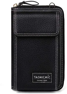 Produktbild von Kleine Umhängetasche Damen, Universal Kleine Handytasche Schultertasche Crossbody Tasche, Leder Handtasche für Mädchen mit 4 Kartenfächern (Schwarz)