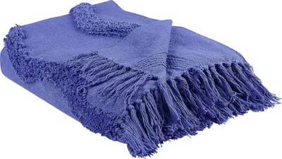 Produktbild von BELIANI Kuscheldecke Violett Baumwolle 125 x 150 cm Geometrisches Muster Modern mit Fransen Handgewebt Schlafzimmer Wohnzimmer Überwurf Wohndecke