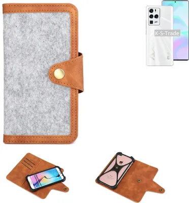 Produktbild von K-S-Trade Handyhülle kompatibel mit ZTE Axon 30 Ultra Schutzhülle Filz-Hülle Kunst-Leder hellgrau braun (1x)