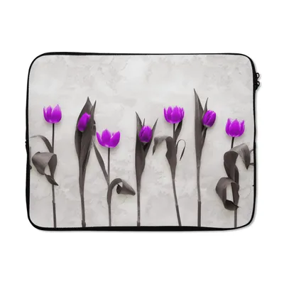 Produktbild von MuchoWow® Laptop Hülle 17 Zoll Laptoptasche Blumen - Tulpen - Lila - Zipper - Schutzabdeckung