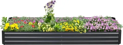 Produktbild von Hochbeet aus Stahl 241 x 90,5 x 30 cm Pflanzkasten Blumenkasten Gartenbeet Kräuterbeet Gemüsebeet Grau für Gartenliebhaber