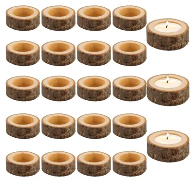 Produktbild von 24 Stück Teelichthalter aus Holz, Kerzenständer mit Innendurchmesser 40mm, runde Holzkerzenhalter für Hochzeiten, Heimdekoration, Geburtstagsfeiern und Weihnachtsfeiern
