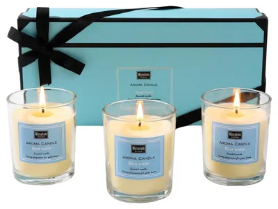 Image de Ensemble de bougies parfumées - 3 pièces en verre, à la cire de soja - Décoration d'intérieur - Coffret de 3 bougies