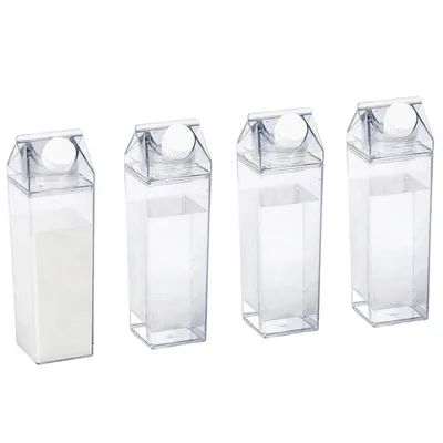 Produktbild von 4x Kunststoff Milchflasche 500 ml Transparent Wiederverwendbar Wasserflasche Saftflasche Milch Flasche Plastikflasche