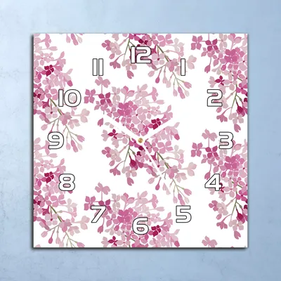 Produktbild von Deko Glasuhr Wanduhr 30x30 Flieder Rosa Blumen Quarz Küchenuhr Bürouhr