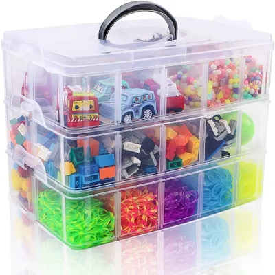 Produktbild von Stapelbare Aufbewahrungsbox mit 3 Etagen und 30 Fächern, Organizerbox aus Kunststoff für Kunsthandwerk, Spielzeug, Bügelperlen, Washi-Tapes, 9,5 x 6,5 x 7,2 Zoll