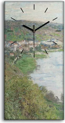 Produktbild von Wandbild Leinwand Bilder mit Uhr Geräuschlos 30x60 Ansicht von Vetheuil - schwarze Hände