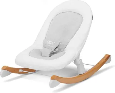 Imagen del producto de Silla reclinable de madera para bebés Unyqoos® con función de balanceo – asiento portátil para bebés, respaldo ajustable y cinturones de seguridad, tapizada en felpa, color blanco, con certificación