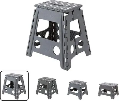Image de Tabouret pliant pour cuisine et salle de bain - escabeau, tabouret pour enfants et adultes - gris, 39 cm - jusqu'à 150 kg