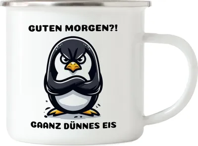Produktbild von Guten Morgen Ganz dünnes Eis Emaille Tasse Arbeitskollege Morgenmensch Lustig