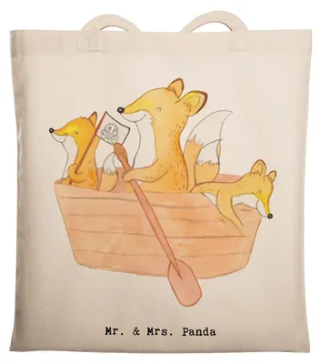 Produktbild von Mr. & Mrs. Panda Tote Bag Fuchs Kanufahren - Transparent - Geschenk, Kanu fahren, Kanuverleih, Tasche, Stoffbeutel, Shopping, Tragetasche, Schule, dokumententasche