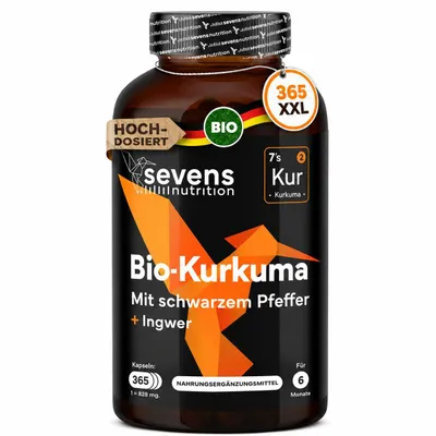 Produktbild von Kurkuma Kapseln Hochdosiert – Kurkuma mit Schwarzem Pfeffer & Ingwer – 365 Kapseln – Curcumin Komplex – Ohne unerwünschte Zusätze