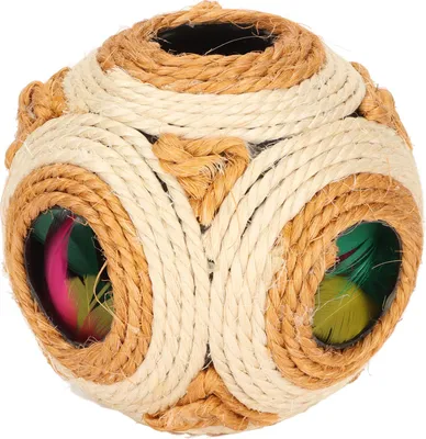 Image de Balle à gratter pour chats en sisal, couleurs vives, jouet interactif à griffer avec plume colorée