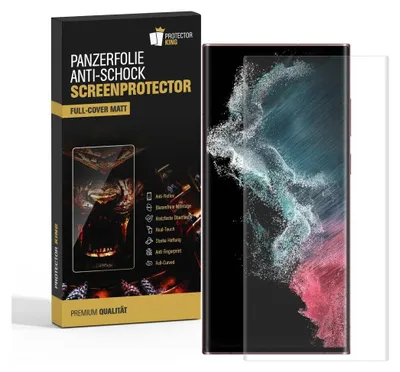 Produktbild von 1x Panzerfolie für Samsung Galaxy S22 Ultra FULL CURVED MATT Displayschutz Schutzfolie Entspiegelt ANTI-SHOCK/ ANTI-KRATZ/ ANTI-BRUCH/ ANTI-SCHMUTZ