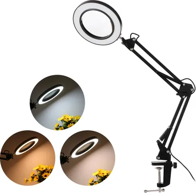 Produktbild von Schreibtischlupe 8-facher USB LED Lupenleuchte 3 Farben 10 Helligkeit Beleuchtete Schwenkarm Arbeitsleuchte Lesung Nacharbeit Lötlupe - Schwarz