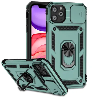 Obrázek produktu pro Pouzdro pro iPhone 11 Pro dvouvrstvé pouzdro s posuvným krytem kamery a prstencovým stojánkem zelené
