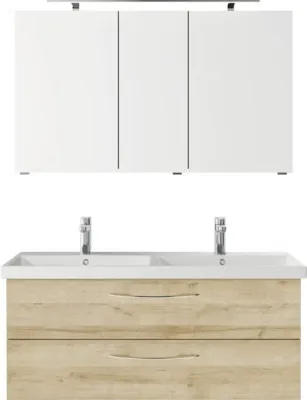 Produktbild von pelipal Badmöbel-Set xpressline 4035 BxHxT 120 x 200 x 45 cm Frontfarbe eiche riviera mit Keramik-Doppelwaschtisch weiß,
