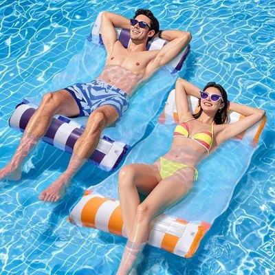 Obrázok produktu pre Uniqoos® Nafukovacia matrace 4 v 1 XL – dvojbalenie – plávajúca sieť, ležadlo, športové sedadlo a plážová podložka, nosnosť do 113 kg, vhodná do bazéna a na pláž