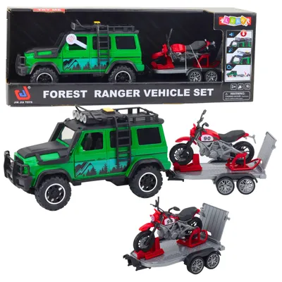 Produktbild von Geländewagen-Set mit Abschleppwagen und Motorrad, Lichter und Geräusche grün