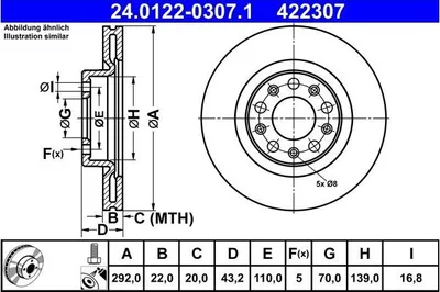 Image de 2x ATE disque de frein 24.0122-0307.1 pour ALFA ROMEO GIULIA (952_) Stelvio (949_)