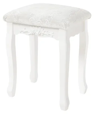Produktbild von Schminkhocker - Kosmetikhocker - Barockstil - Gepolsterter Sitz - Holzrahmen - Nicht drehbar - Weiß - 37 x 50 x 30 cm
