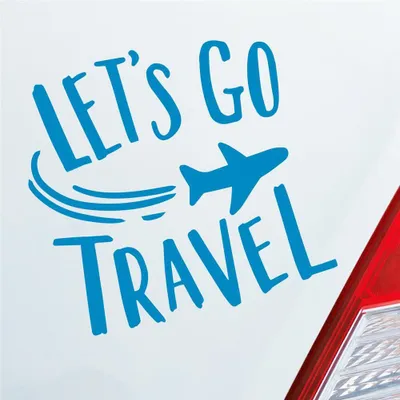 Produktbild von Auto Aufkleber Let's go travel Lass uns reisen Urlaub Holiday Car 10x10 cm Hellblau Sticker Heckscheibenaufkleber