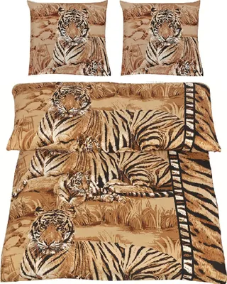 Produktbild von 3-tlg Mikrofaser Bettwäsche Set Bettgarnitur Bettbezug Übergröße 200x200 2x Kissenbezug 80x80 cm NEU Tiger Raubkatze NEU Modern Tierfell Tierprint
