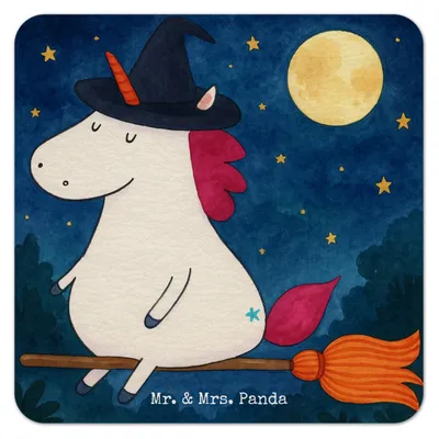 Produktbild von Mr. & Mrs. Panda Flaschenuntersetzer Einhorn Hexe Design 50er Set - Weiß - Geschenk, Bierdeckel, Getränkeuntersetzer, Leben, Unicorn, Einhörner, Becheruntersetzer, Teufel