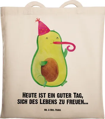 Produktbild von Mr. & Mrs. Panda Tote Bag Avocado Feier - Transparent - Geschenk, festivaltasche, Tragetasche, Jutebeutel, Tasche, Geburtstag, Party, Laptoptasche, Tröte, Gute Laune