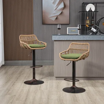 Produktbild von MODFU  Barstühle Barhocker Relaxsessel Esszimmerstuhl,2er set,mit Fußstütze,Verstellbar,Grün