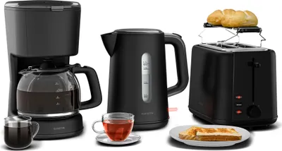 Image de Klarstein Velaire Set Petit-Déjeuner Complet – Grille-Pain 2 Fentes 7 Niveaux, Bouilloire Électrique 1,7L, Cafetière Filtre 10 Tasses, Design Moderne, Support à Petits Pains