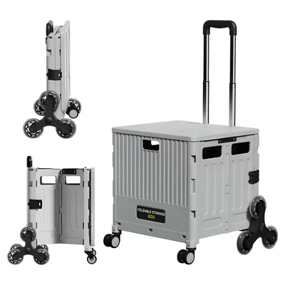 Immagine prodotto di Carrello della spesa pieghevole da 45 kg con manico telescopico, ruote adatte alle scale e cestino coperto