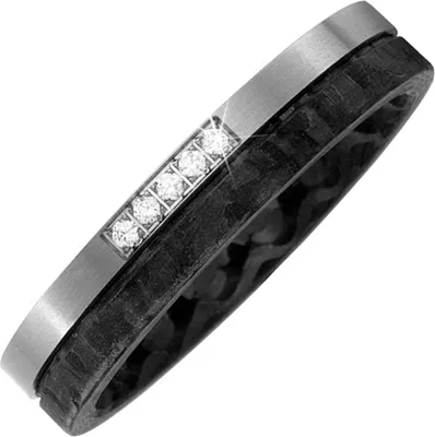 Produktbild von Gr. 56 Partner Ring Carbon mit Titan 5 Diamanten Brillanten Partnerring bicolor