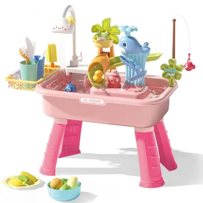 Immagine prodotto di Zimilo Giocattoli acquatici per bambini con ricircolo, set da pesca, vaschetta da gioco con pompa dell'acqua, giocattoli educativi con accessori per interni, rosa