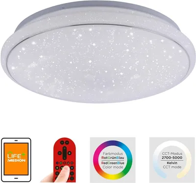 Obrázok produktu pre LED stropné svietidlo - biele - kov - Ø 44 cm - s diaľkovým ovládaním