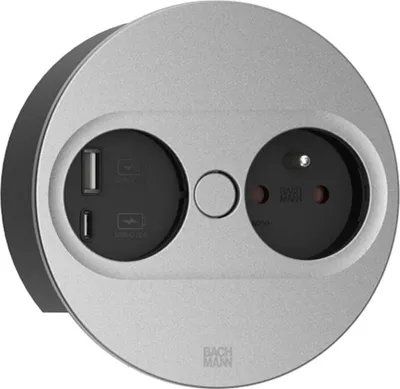 Obrázok produktu pre Bachmann 946.014, Type E + USB A + USB C, Zabudovateľné do pracovnej dosky, 4 cm, Nerezová oceľ, Kov, Plast, IP20