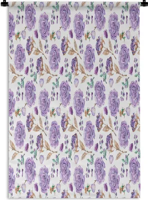 Produktbild von MuchoWow® Wandteppich Wandbehang Blumen - Lila - Rosen 90x135 cm Tapisserie Dekoration Wandtuch - Baumwolle - Wandskulptur