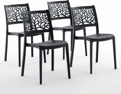 Immagine prodotto di set di 4 sedie impilabili in polipropilene con fibra di vetro per uso esterno e giardino, bar e ristorante, cucina design moderno - FLORA - Nero