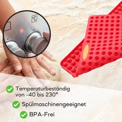 Produktbild von Coradoma Silikon Backform Mini Halbkugel für Hundekekse, 1cm Ø, 40x28cm, temperaturbeständig, BPA-frei, robust, geruchsneutral, spülmaschinenfest, Antihaft, inkl. Teigschaber, Rezept & Stoffbeutel